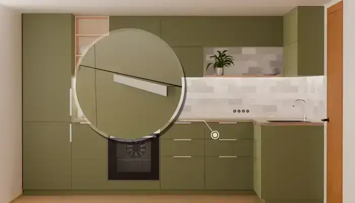 Кухня «Мирен» 3,6 × 1,6 м в цвете оливковый зелёный / Olive Green 3097: фурнитура