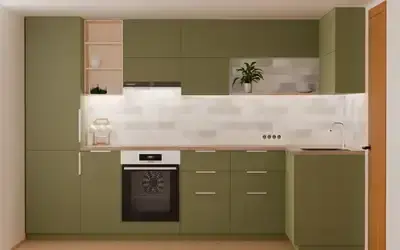 Кухня «Мирен» 3,6 × 1,6 м в цвете оливковый зелёный / Olive Green 3097 ракурс 1