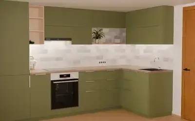 Кухня «Мирен» 3,6 × 1,6 м в цвете оливковый зелёный / Olive Green 3097 ракурс 2