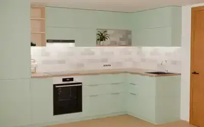 Кухня «Мирен» 3,6 × 1,6 м в цвете спокойный зелёный / Relax green 735 ракурс 2