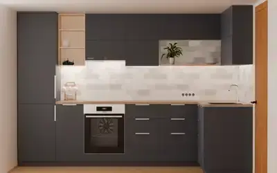 Кухня «Мирен» 3,6 × 1,6 м в цвете тёмно-голубой / Sky Blue 3091 ракурс 1