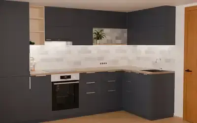 Кухня «Мирен» 3,6 × 1,6 м в цвете тёмно-голубой / Sky Blue 3091 ракурс 2