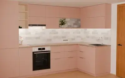 Кухня «Мирен» 3,6 × 1,6 м в цвете розовая сакура / Sakura Pink 3114 ракурс 2