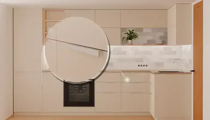 Кухня «Мирен» 3,6 × 1,6 м в цвете светлая дюна / Sahara Cream 3019: фурнитура