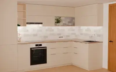 Кухня «Мирен» 3,6 × 1,6 м в цвете светлая дюна / Sahara Cream 3019 ракурс 2