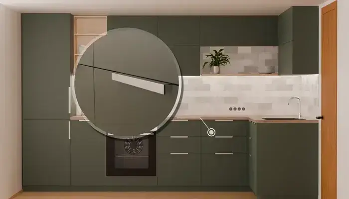 Кухня «Мирен» 3,6 × 1,6 м в цвете лесной зелёный / Forest Green 3027: фурнитура