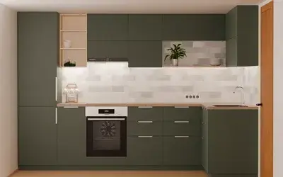 Кухня «Мирен» 3,6 × 1,6 м в цвете лесной зелёный / Forest Green 3027 ракурс 1