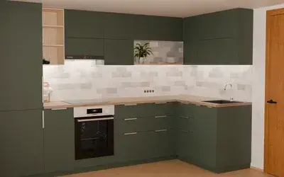 Кухня «Мирен» 3,6 × 1,6 м в цвете лесной зелёный / Forest Green 3027 ракурс 2