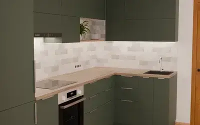 Кухня «Мирен» 3,6 × 1,6 м в цвете лесной зелёный / Forest Green 3027 ракурс 3