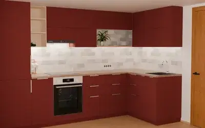 Кухня «Мирен» 3,6 × 1,6 м в цвете тёмный терракотовый / Rustic Red 3026 ракурс 2