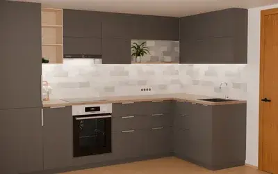 Кухня «Мирен» 3,6 × 1,6 м в цвете графитовый серый / Royal Grey 3022 ракурс 2