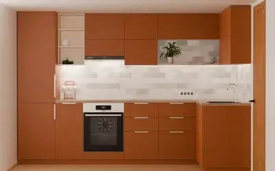 Кухня «Мирен» 3,6 × 1,6 м в цвете карамельно-коричневый / Tobac 3092 ракурс 1