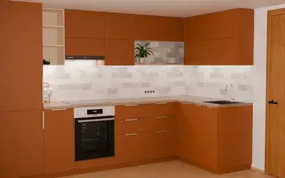 Кухня «Мирен» 3,6 × 1,6 м в цвете карамельно-коричневый / Tobac 3092 ракурс 2