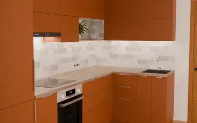 Кухня «Мирен» 3,6 × 1,6 м в цвете карамельно-коричневый / Tobac 3092 ракурс 3