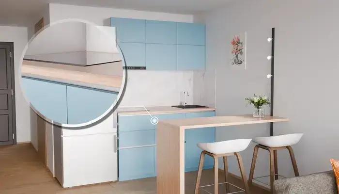 Кухня «Айрел» 1,4 м. в цвете океанский синий / AGT Ocean Blue 736: фурнитура