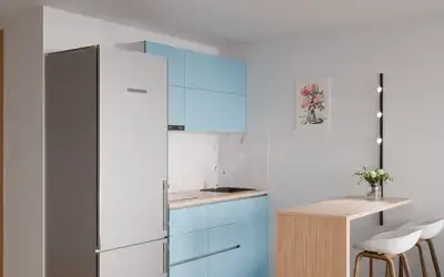 Кухня «Айрел» 1,4 м. в цвете океанский синий / AGT Ocean Blue 736 ракурс 2