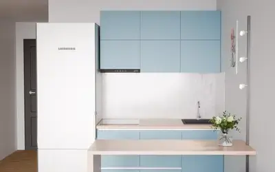 Кухня «Айрел» 1,4 м. в цвете океанский синий / AGT Ocean Blue 736 ракурс 3