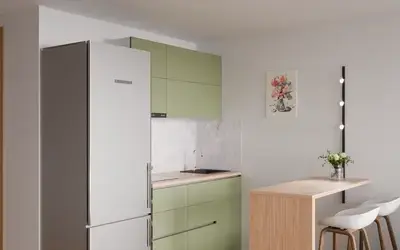 Кухня «Айрел» 1,4 м. в цвете оливковый зелёный / Olive Green 3097 ракурс 2