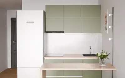 Кухня «Айрел» 1,4 м. в цвете оливковый зелёный / Olive Green 3097 ракурс 3