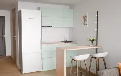 Кухня «Айрел» 1,4 м. в цвете спокойный зелёный / Olive Green 3097 ракурс 1