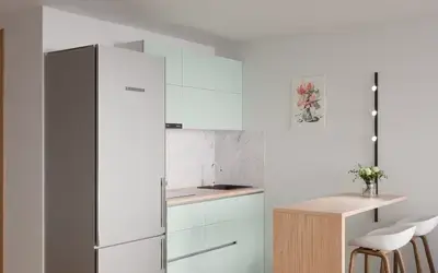 Кухня «Айрел» 1,4 м. в цвете спокойный зелёный / Olive Green 3097 ракурс 2