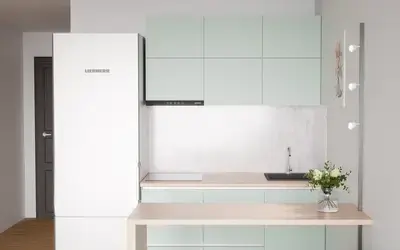 Кухня «Айрел» 1,4 м. в цвете спокойный зелёный / Olive Green 3097 ракурс 3