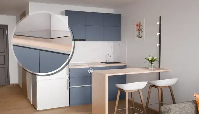 Кухня «Айрел» 1,4 м. в цвете тёмно-голубой / Olive Green 3097: фурнитура