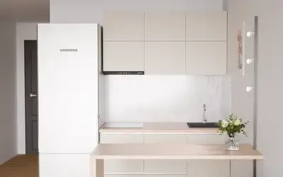 Кухня «Айрел» 1,4 м. в цвете светлая дюна / Sahara Cream 3019 ракурс 3