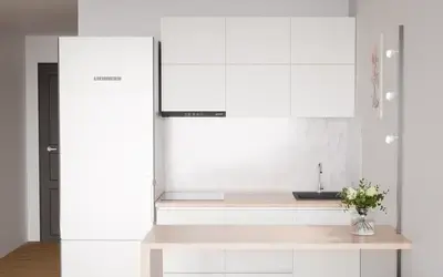 Кухня «Айрел» 1,4 м. в цвете лесной белый / Soft Touch White 734 ракурс 3