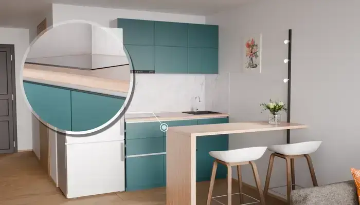 Кухня «Айрел» 1,4 м. в цвете тёмная морская волна / Glamorous Pacific 3029: фурнитура