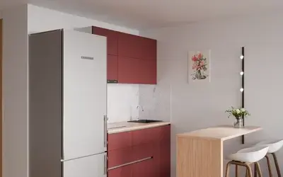 Кухня «Айрел» 1,4 м. в цвете тёмный терракотовый / Rustic Red 3026 ракурс 2