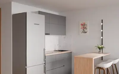 Кухня «Айрел» 1,4 м. в цвете графитовый серый / Royal Grey 3022 ракурс 2