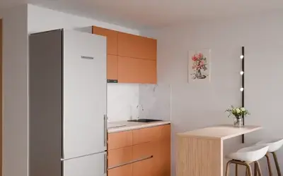 Кухня «Айрел» 1,4 м. в цвете карамельно-коричневый / Tobac 3092 ракурс 2