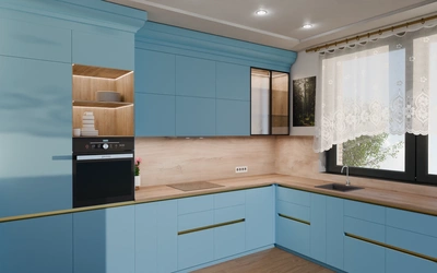 Кухня «Лиор» 3,8 × 2,7 м. в цвете океанский синий / AGT Ocean Blue 736 ракурс 1