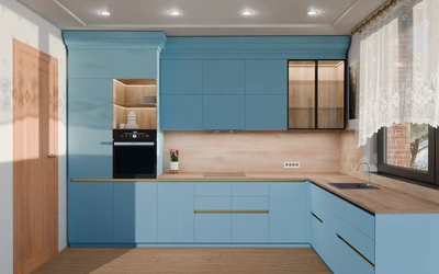 Кухня «Лиор» 3,8 × 2,7 м. в цвете океанский синий / AGT Ocean Blue 736 ракурс 2