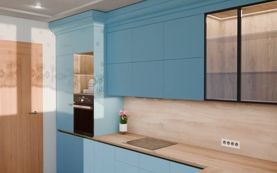 Кухня «Лиор» 3,8 × 2,7 м. в цвете океанский синий / AGT Ocean Blue 736 ракурс 3