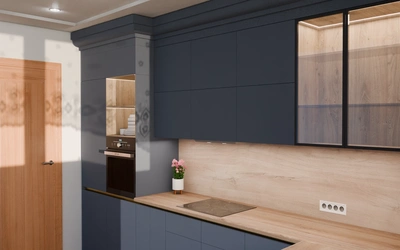 Кухня «Лиор» 3,8 × 2,7 м. в цвете тёмно-голубой / Sky Blue 3091 ракурс 3