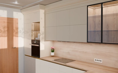 Кухня «Лиор» 3,8 × 2,7 м. в цвете светлая дюна / Sahara Cream 3019 ракурс 3