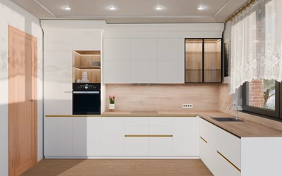 Кухня «Лиор» 3,8 × 2,7 м. в цвете белый / Soft Touch White 734 ракурс 2