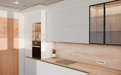 Кухня «Лиор» 3,8 × 2,7 м. в цвете белый / Soft Touch White 734 ракурс 3