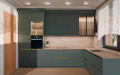 Кухня «Лиор» 3,8 × 2,7 м. в цвете лесной зелёный / Forest Green 3027 ракурс 2