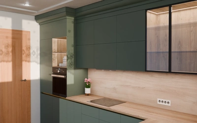 Кухня «Лиор» 3,8 × 2,7 м. в цвете лесной зелёный / Forest Green 3027 ракурс 3