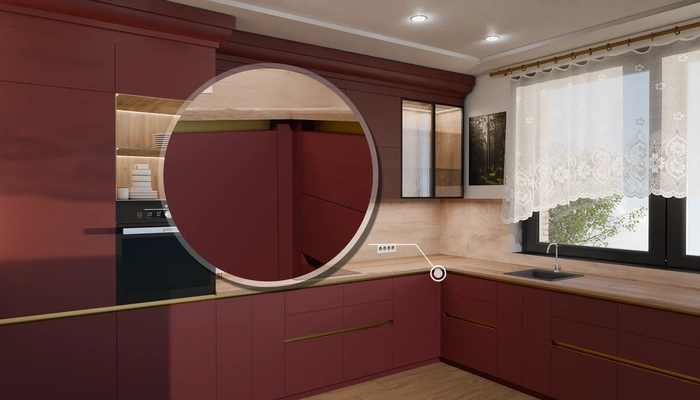 Кухня «Лиор» 3,8 × 2,7 м. в цвете тёмный терракотовый / Rustic Red 3026: фурнитура