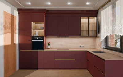 Кухня «Лиор» 3,8 × 2,7 м. в цвете тёмный терракотовый / Rustic Red 3026 ракурс 2