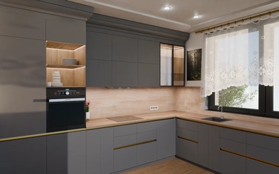 Кухня «Лиор» 3,8 × 2,7 м. в цвете графитовый серый / Royal Grey 3022 ракурс 1