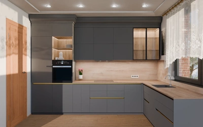 Кухня «Лиор» 3,8 × 2,7 м. в цвете графитовый серый / Royal Grey 3022 ракурс 2