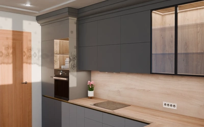 Кухня «Лиор» 3,8 × 2,7 м. в цвете графитовый серый / Royal Grey 3022 ракурс 3