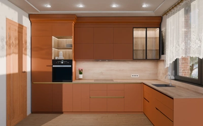 Кухня «Лиор» 3,8 × 2,7 м. в цвете карамельно-коричневый / Tobac 3092 ракурс 2