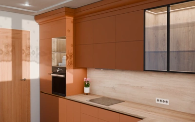 Кухня «Лиор» 3,8 × 2,7 м. в цвете карамельно-коричневый / Tobac 3092 ракурс 3