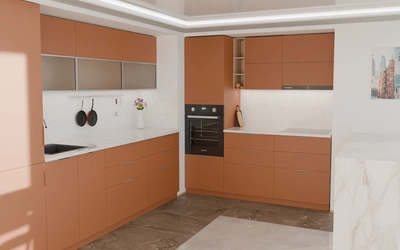 Угловая кухня Вирел 3 × 2 м, фасады AGT Tobac 3092, вид слева